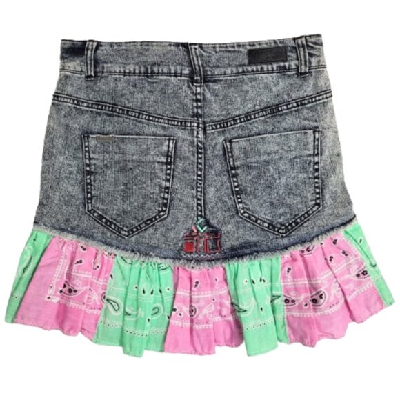 CELEBRITY PINK Upcycled Refashioned Denim Jean Bandanna Skirt - Women's Size 7 - Picture 2 of 6